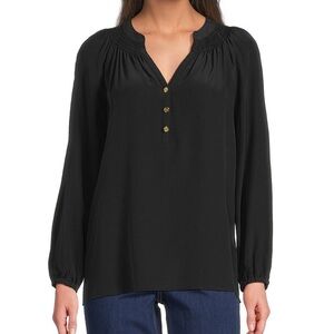 Lilly Pulitzer Black Blouse with Gold Buttons Elsa silk top L